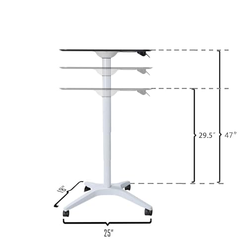 CARTMAY Mobile Standing Desk,Pneumatic Height Adjustable Laptop Desk, Mobile Laptop Desk with Wheels, Height Adjustable from 29.5'' to 47'',White CARTMAY