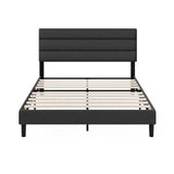 Zinus Queen Piper Upholstered Platform Bed with Horizontal Paneled Headboard, Wooden Slat Support, No Box Spring Needed, Easy Assembly, Eco Friendly Packaging, Dark Grey Zinus
