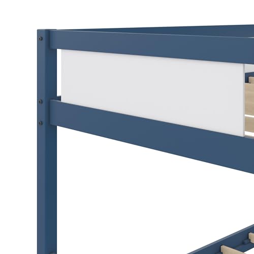 DHP Adrian Navy Blue Solid Wood Twin-Over-Twin Bunk Bed with Dry Erase Board and Underbed Storage - WoodArtSupply