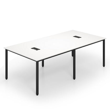 Nightcore Rectangle Conference Table for 10, 8 ft Large Seminar Table with 2 Cable Grommets, Modern Industrial Office Computer Desk with Metal Legs for Boardroom, Meeting Room, White Goplus