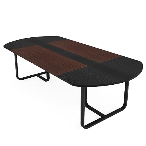 Tribesigns 70.86'' Modern Oval Executive Computer Desk with Two-Tone Finish Splicing Board, Large Double Desk for Workstation, Curved Home Office Desks for 2 Person (Walnut+Black) Tribesigns