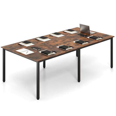 GOFLAME 8 FT Conference Room Table, Large Meeting Desk Seats up to 10 People, 2 Cable Grommets, Rectangle Seminar, Business Table, Training for Office, Boardroom, Rustic Brown + Black GOFLAME