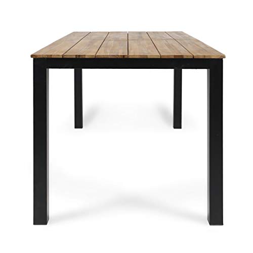 Christopher Knight Home Zak Outdoor 71" Acacia Wood Dining Table, Teak Finish, Black - WoodArtSupply