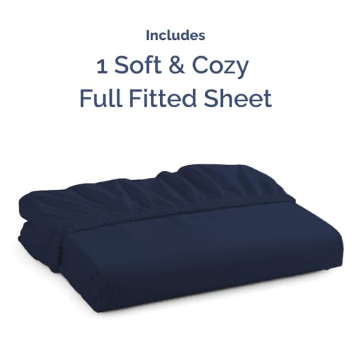 Full Fitted Bed Sheet - Bottom Single Fitted Sheet Only - Ultra-Soft Hotel Luxury Bedding w/ 8-16 Inch Deep Pockets - Breathable, Cooling & Wrinkle Free - Easy-Fit, Fade & Shrink Resistant - Navy Blue CGK Unlimited