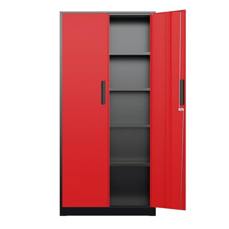 Bonusall 72" Metal Garage Storage Cabinet - 900lbs Heavy Duty Steel Cabinet with 3-Point Locking System & 4 Adjustable Shelves, Lockable Tall Storage for Garage, Office, Warehouse - Black & Red Bonusall
