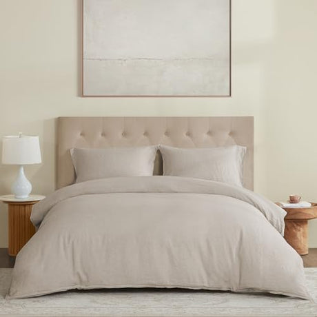 DAPU 100% Linen Duvet Cover Set 3PCs, Pure Natural French Flax Linen Duvet Cover King 90"x104" with Corner Ties and Zipper Closure, Soft Breathable Durable for Hot Sleepers (Natural Linen, King) DAPU