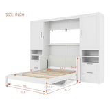 SOFTSEA Full Murphy Bed with Desk and Wardrobe, 107" Hidden Wall Bed with Double Wardrobes, 4 Drawers, Space Saving Fold Down for Small Spaces, Guest Room, Studio, Home Office, White SOFTSEA