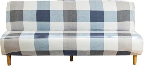 ele ELEOPTION Armless Sofa Bed Cover Stretch Slipcover Folding Couch Cover Futon Covers Full Size Furniture Protector Grid Print Color ele ELEOPTION