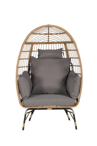Oversized Patio Egg Chair, Wicker Rattan Egg Chair for Adult, Indoor Outdoor Patio Large Wicker Basket with Water-Resistant Cushion, Outdoor Lounge 360Lbs Capacity - Dark Gray cattino