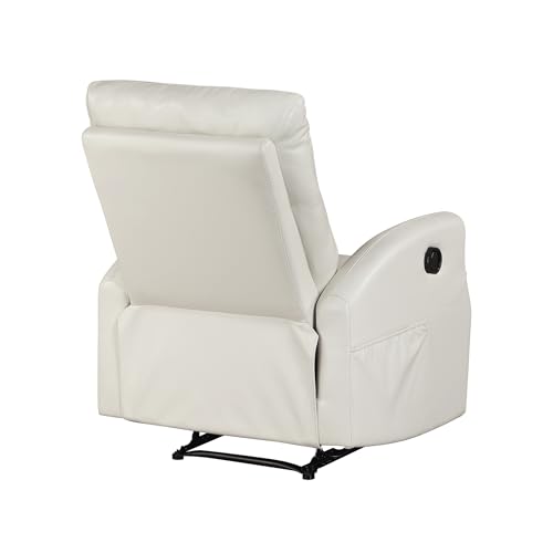 Lexicon Manual Recliner Chair, Wall Hugger Reclining Chair, Faux Leather Nursery Recliner, Tab Pull Reclining, Magazine Pocket, for Living Room/Theater Seating/Apartment, Easy Assembly, Beige