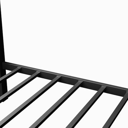 Miscoos Queen Over Queen Metal Bunk Bed, Heavy Duty Bunk Bed Frame w/Ladder, Full-Length Guardrails and Slats Support, Queen Bunk Beds for Adults Teens, Black