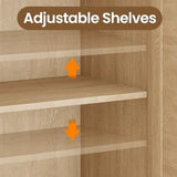 Patikuin Rattan Sideboard Buffet Cabinet, 4 Doors Accent Storage Cabinet, Console Table Coffee Bar with Power Outlet, Adjustable Shelves for Kitchen, Dining Room, Hallway, Living Room, Natural Patikuin