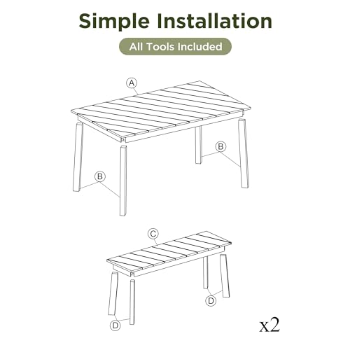 BAMOOLI 3 Pieces Patio Dining Set, Outdoor Acacia Wood Table and 2 Benches, Outdoor Dining Set Picnic Beer Table for Patiofor 4-6 People, All-Weather Picnic Conversation Set for Deck, Backyard, Garden