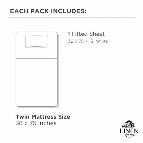 Linen Home 100% Cotton Percale Weave Fitted Sheet, Twin Size, White, 1 Deep Pocket Fitted Sheet, Fits Mattress Upto 16" Crisp and Cool Strong Bed Linen, 39"X75"+15" Linen Home