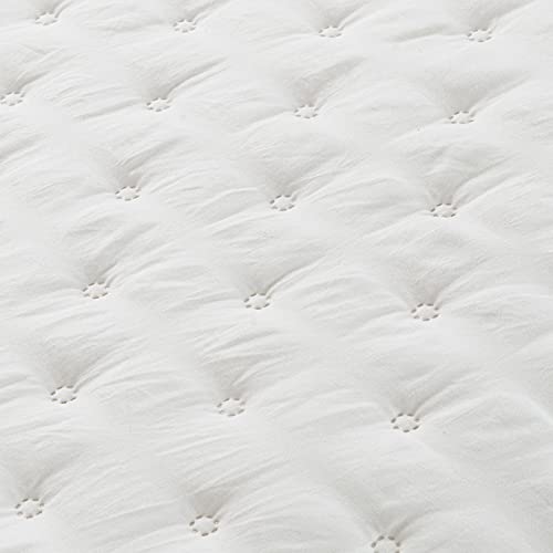 HIARUO 2-Piece Twin Quilt Set - Soft Warm Ultrasonic Reversible Pleated Ruffled Coverlet Bedspread Set (68 x 90 Inch) with 1 Pillow Sham (20 x 26 Inch), Lightweight White HIARUO