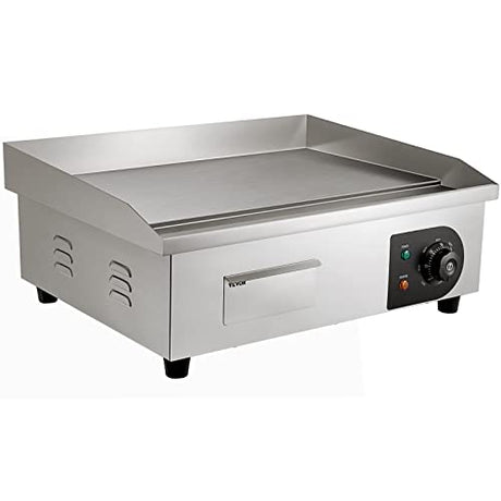VEVOR Commercial Electric Griddle, 22", 1600W Countertop Flat Top Griddle, Stainless Steel Teppanyaki Grill w/Iron Cooking Plate, 122-572℉ Adjustable Temp Control 2 Shovels & Brushes, 110V VEVOR