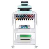 VEVOR Heat Press Table, 3 Tier Movable Heat Press Stand, Foldable Heat Transfer Machine Stand with Wheels and Vinyl Roll Holder, Rolling Metal Workbench for Sublimation Transfer Machine, White VEVOR