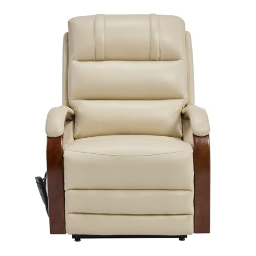 Trustyue Dual Motor Power Lift Recliner Chair, Lay Flat Recliner, Lift Chair with Massage and Heat, Standing Assistance, Infinite Position Reclining, Living Room Chair (Faux Leather Beige)