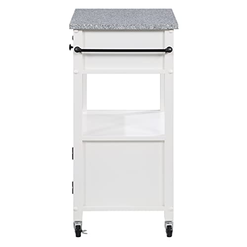 OSP Home Furnishings Fairfax Kitchen Cart with Granite Work Top and Extra Storage Drawer and Cabinet, White