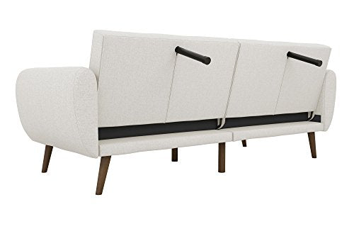 Novogratz Brittany 82 Inch Futon Sofa Bed, Upholstered Couch Sleeper with Tufted Back, Mid-Century Modern, Light Gray