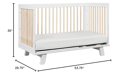 Babyletto Hudson 3-in-1 Convertible Crib with Toddler Bed Conversion Kit in White and Washed Natural, Greenguard Gold Certified