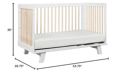 Babyletto Hudson 3-in-1 Convertible Crib with Toddler Bed Conversion Kit in White and Washed Natural, Greenguard Gold Certified