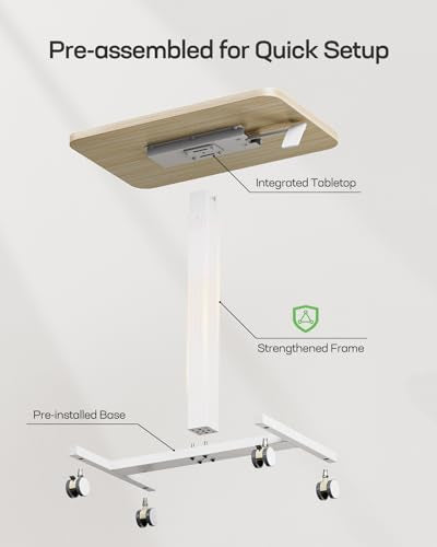 Marsail Mobile Standing Desk, Wider Height Adjustable Computer Desk, Rolling Sit Stand Desk with 4 Lockable Wheels, Ergonomic Desk for Home Office and Classroom, Natural Marsail