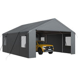 AirWire Carport, Heavy Duty Car Port 20x20 FT, Large Car Canopy with Roll-Up Windows & Side-Opening Door, Outdoor Portable Garage Reinforced Four-Hole Base for Car, Truck, Boat, Motorcycle AirWire