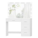 Irontar Makeup Vanity Table, Makeup Table with Large Mirror and 11 LED Lights, Brightness Adjustable, Dressing Table Desk with 4 Drawers, Vanity Desk for Girls, Women, White WDT002W Irontar