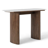 THKSHOUZ 47.24" Walnut Console Table with Sintered Stone Top, Fluted Solid Wood Base Sofa Table, Mid Century Modern Entryway Table for Hallway, Behind The Couch, Living Room, Foyer, Easy Assembly THKSHOUZ