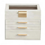 SONGMICS Jewelry Box Organizer with Glass Lid, 4-Layer Jewelry Storage, with 3 Drawers, Modern Style, 6 x 9.9 x 8.5 Inches, Cloud White and Gold Color UJBC161W01 SONGMICS