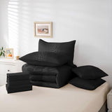 Queen Size Black Leopard Bedding Set 7 Pieces Bed in a Bag, Cheetah Bedding Set with Sheets All Season, Animal Print Bed Sets with Comforter, Fitted Sheets, Flat Sheets, Pillow Shams and Pillowcases Feelyou