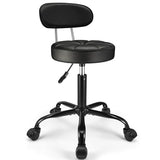 FNZIR PU Leather Rolling Stool with Back Support Height Adjustable Swivel Stool Chair with Wheels Drafting Chair for Spa Slaon Massage Stable Base Foot Black FNZIR