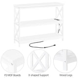 Yaheetech Entryway Table with Storage Shelves, Console Table with Power Outlets and USB Ports, Wood Narrow Sofa Table with X-Shaped Design for Living Room/Hallway/Couch, White Yaheetech