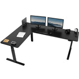VIVO Electric Height Adjustable 83 x 60 inch Corner Stand Up Desk, 2 Black Solid Table Tops, Black Frame, Memory Controller, L-Shaped Workstation, 3E Series, DESK-KIT-3E8B VIVO