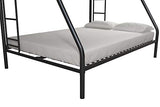 DHP Dusty Metal Bunk Bed Frame for Kids, Teens, and Adults, With Angled Ladder, High Full Length Guardrail, Smooth Rounded Edges, No Boxspring Required, For Small Spaces, Twin-Over-Full, Black DHP