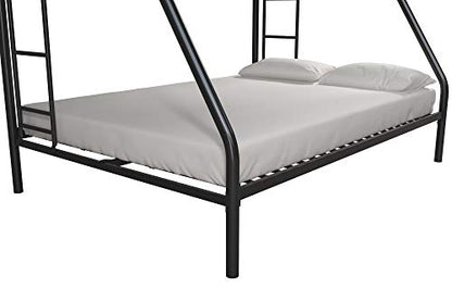 DHP Dusty Metal Bunk Bed Frame for Kids, Teens, and Adults, With Angled Ladder, High Full Length Guardrail, Smooth Rounded Edges, No Boxspring Required, For Small Spaces, Twin-Over-Full, Black