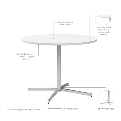 Bush Business Furniture 42-inch Round Conference Table with Metal Base, Circular Meeting Room Desk for 4 Users, White Bush Furniture