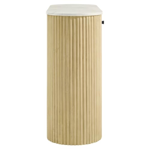 Modway Caldera 42-Inch Curved Solid Wood Fluted Console Table in Natural with Oval Marble Top – Narrow Entryway Table with 2 Drawers Modway