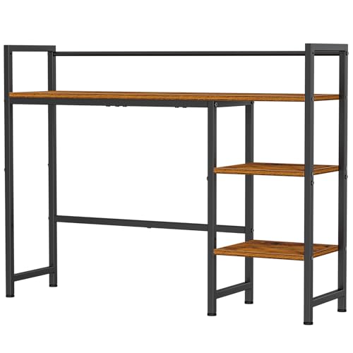 Snughome Desk Shelf, 38.6" Desktop Organizer Shelf, Desk Hutch for Computer Monitor, 4 Tier Desk Display Rack, Wood Desktop Bookshelf Storage Rack for Home Office Dorm, Rustic Brown Snughome