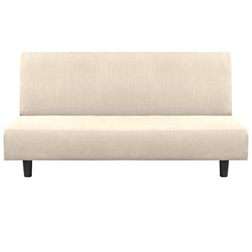 Flamingo P Stretch Armless Futon Covers - Full Queen Futon Couch Covers Slipcover - Soft Thick Jacquard, Biscotti Beige Flamingo P