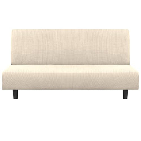 Flamingo P Stretch Armless Futon Covers - Full Queen Futon Couch Covers Slipcover - Soft Thick Jacquard, Biscotti Beige Flamingo P