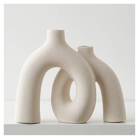 Hug Donut Decorative Vase Set - Modern Nordic Boho Style Vases Home Decor, Matte Ceramic Decorations for Living Room Shelf, Bookshelf Mantle Entryway Table or Console Décor (Cream White) Jonronboci