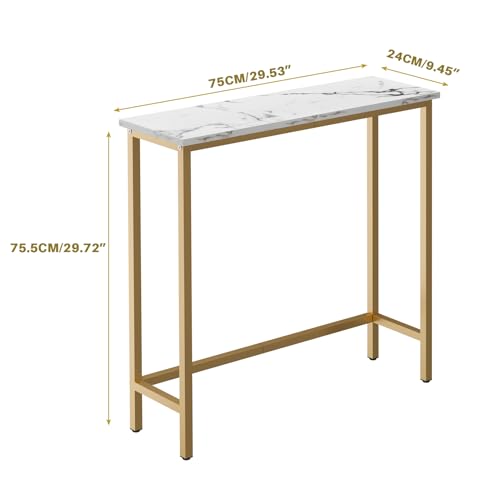 HollyHOME Narrow Hallway Table, 29.5" Small Console Stand, Slim Entryway Table, Sofa Desk, for Hallway, Bedroom, Living Room, Foyer, Marble Texture HollyHOME