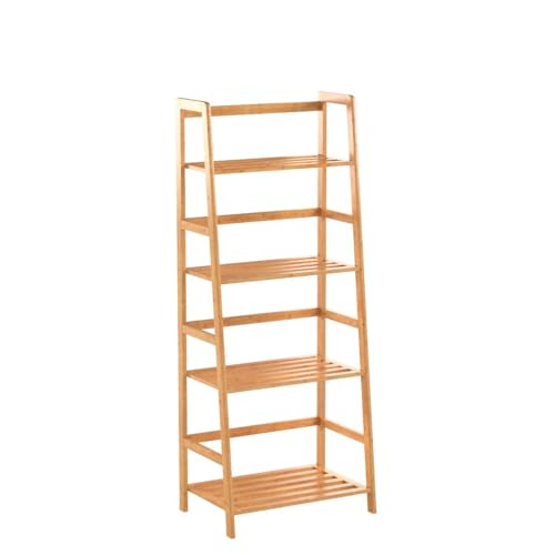 COSTWAY 47.5'' Natural Bamboo 4-Tier Ladder Shelf - Stylish Storage and Display Rack COSTWAY
