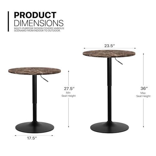 MoNiBloom 23.5" Round Cocktail Bar Table with Metal Base, Rotatable Tall Bistro Pub Table with Adjustable Height Brown Marble Texture Top Counter Bar for Kitchen Dining Room Living Room MoNiBloom