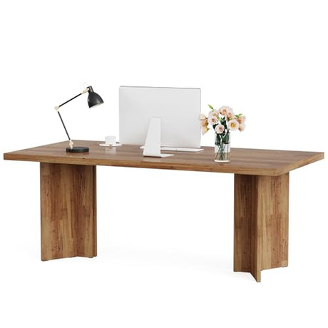 Tribesigns 10.5FT Conference Table, Large Rectangle Meeting Seminar Table for 10-12 Person, Long Wooden Business Tables (Set of 2, Walnut) Tribesigns