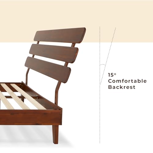 Bme Caden 15-Inch Adjustable Dark Chocolate Bed Frame - Mid Century Modern Design with Solid Acacia Wood Bme