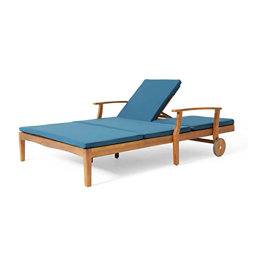 XD Designs Outdoor Double Chaise Lounge Chairs, All Weather Acacia Wood Frame Patio Reclining Daybed Sunbed with Cushions and Adjustable Backrest for 2 People