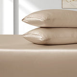VACVELT 3pcs Extra Deep Pocket Satin Fitted Sheet Set King Bed Set, Beige Bottom Sheet Fit 18-24 Inch Deep Pocket Mattress, Silky Bedding Set Soft & Ultra Deep Fitted Sheet & 2 Pillowcase VACVELT